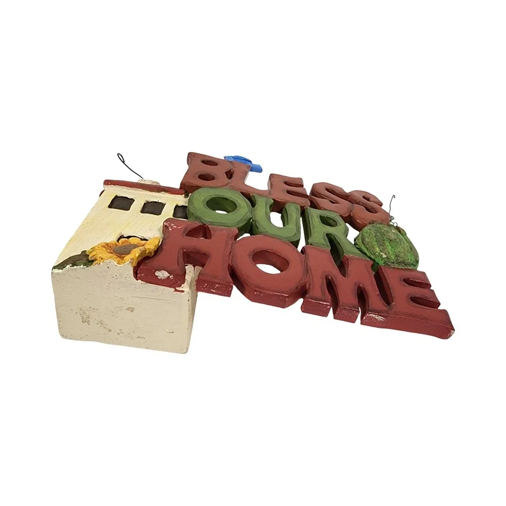 Rustic Bless Our Home Resin Tabletop Sign‎ House Sunflower Bluebird Decor 7in